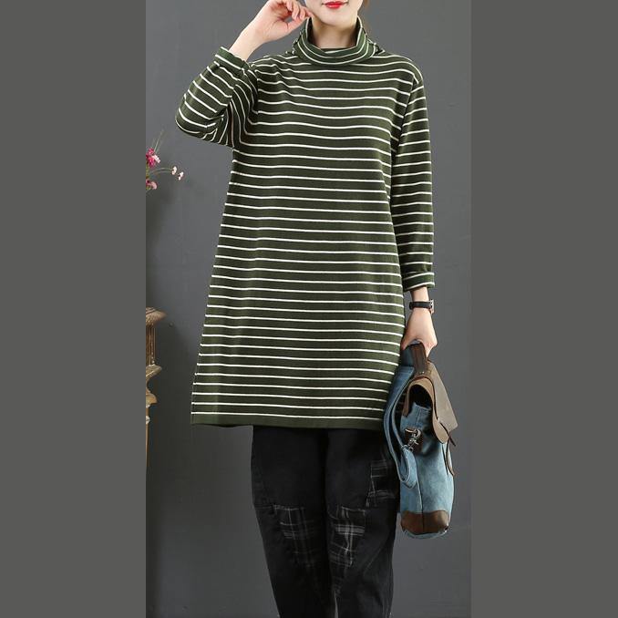 Comfy green knit tops high neck oversized striped sweaters - Omychic