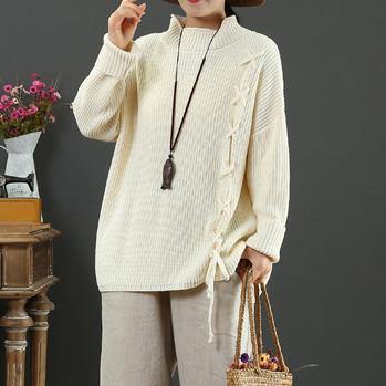Comfy khaki sweater tops drawstring fall fashion winter knit tops - Omychic