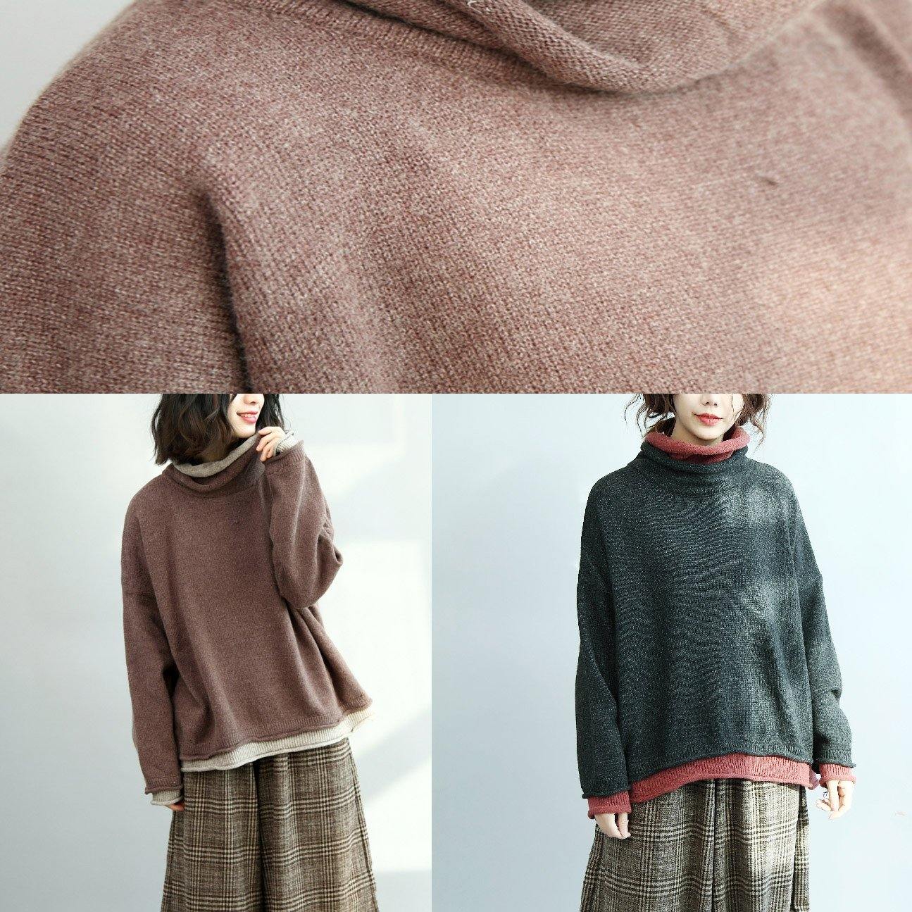 Comfy long sleeve high neck knitted top oversize gray knit sweat tops wild - Omychic