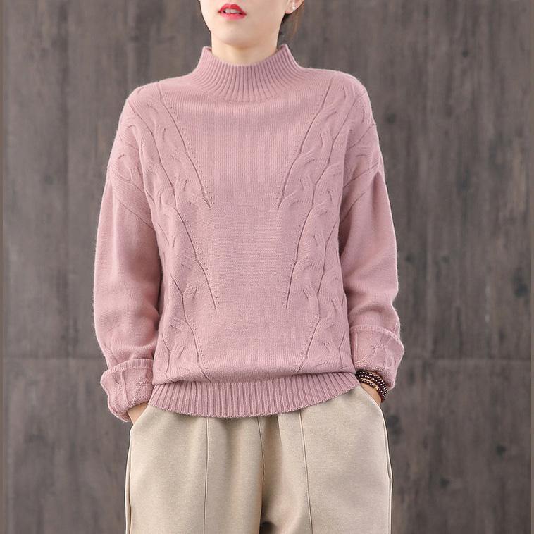 Comfy pink knit blouse fall fashion knitwear high neck - Omychic