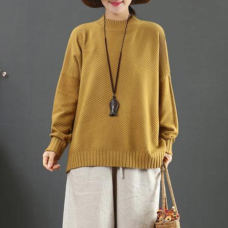 Comfy yellow sweater tops winter casual half high neck knit sweat tops - Omychic