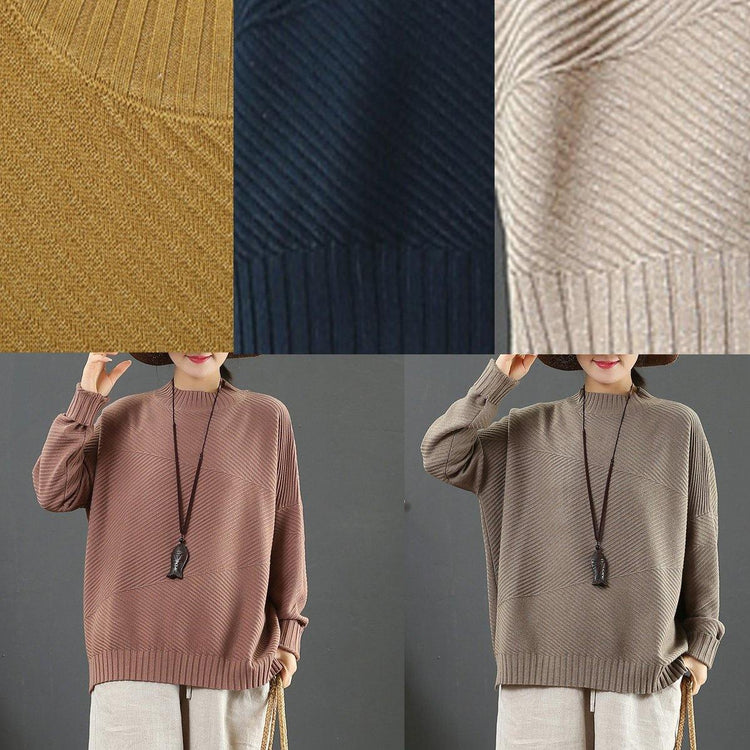 Comfy yellow sweater tops winter casual half high neck knit sweat tops - Omychic