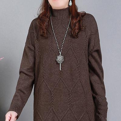 Comfy High Neck Sweater Weather Largo Chocolate Art Knit Dresses - Omychic