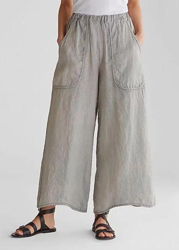 Tea Green-dandelion Cotton Linen Loose Wide Leg Casual Pants