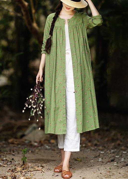 Cotton and Linen Green Floral Shirt For Women - Omychic
