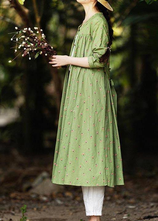 Cotton and Linen Green Floral Shirt For Women - Omychic