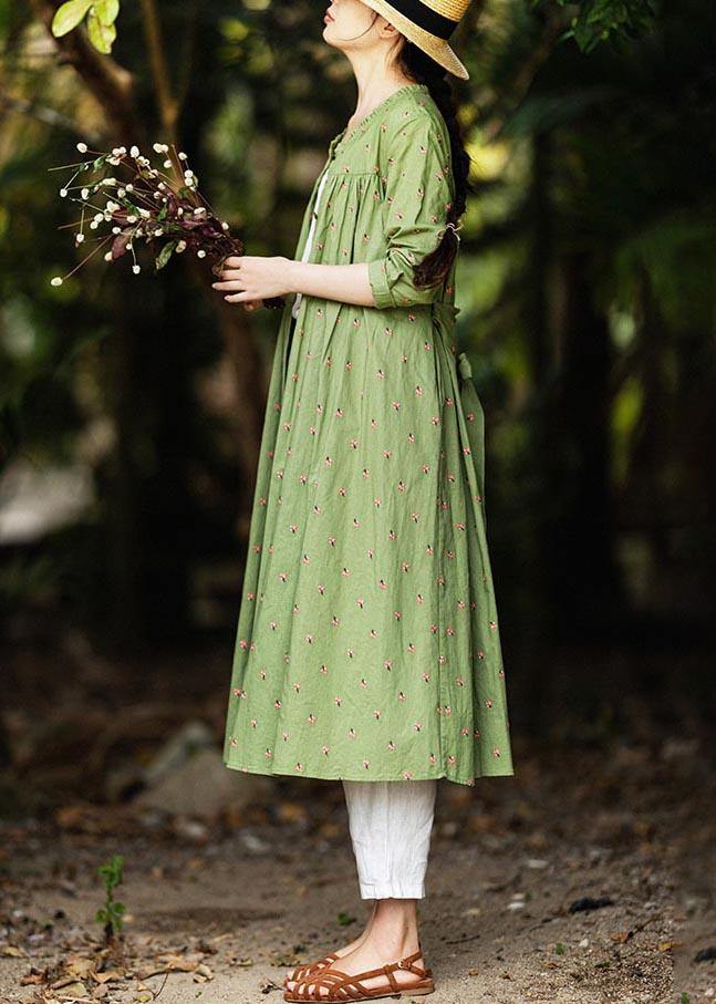 Cotton and Linen Green Floral Shirt For Women - Omychic