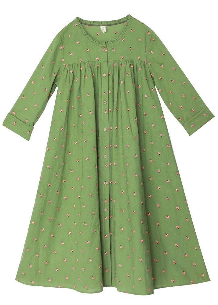 Cotton and Linen Green Floral Shirt For Women - Omychic