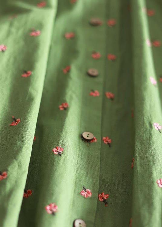 Cotton and Linen Green Floral Shirt For Women - Omychic