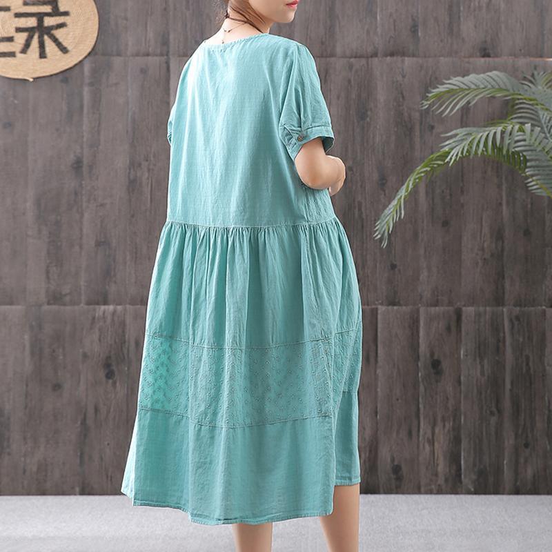 Cotton Solid Short Sleeve A-Line Dress - Omychic