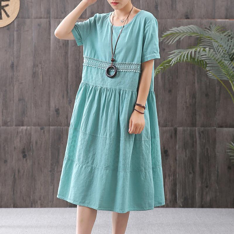 Cotton Solid Short Sleeve A-Line Dress - Omychic
