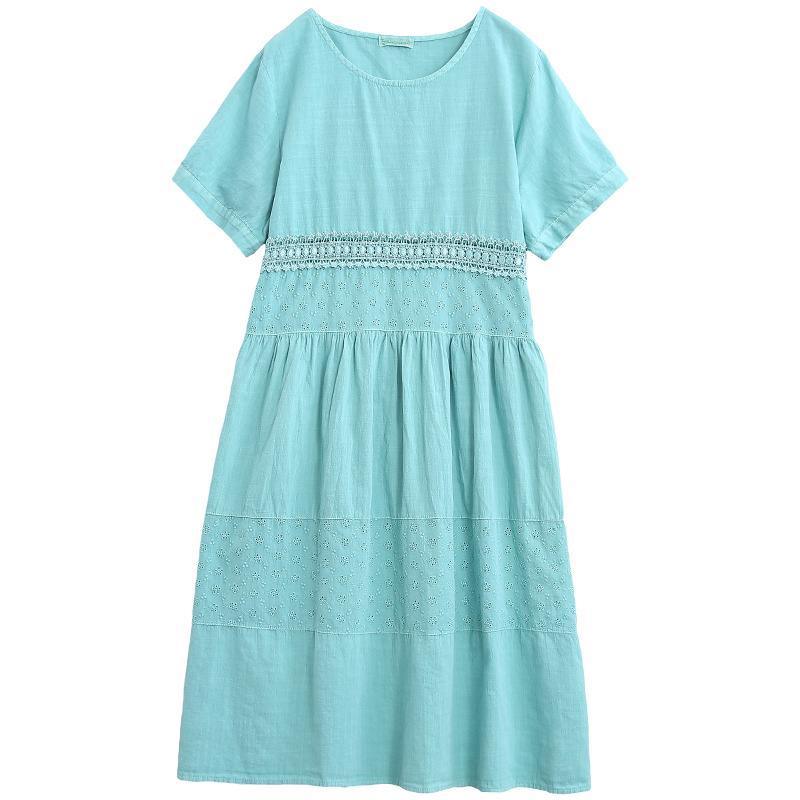 Cotton Solid Short Sleeve A-Line Dress - Omychic
