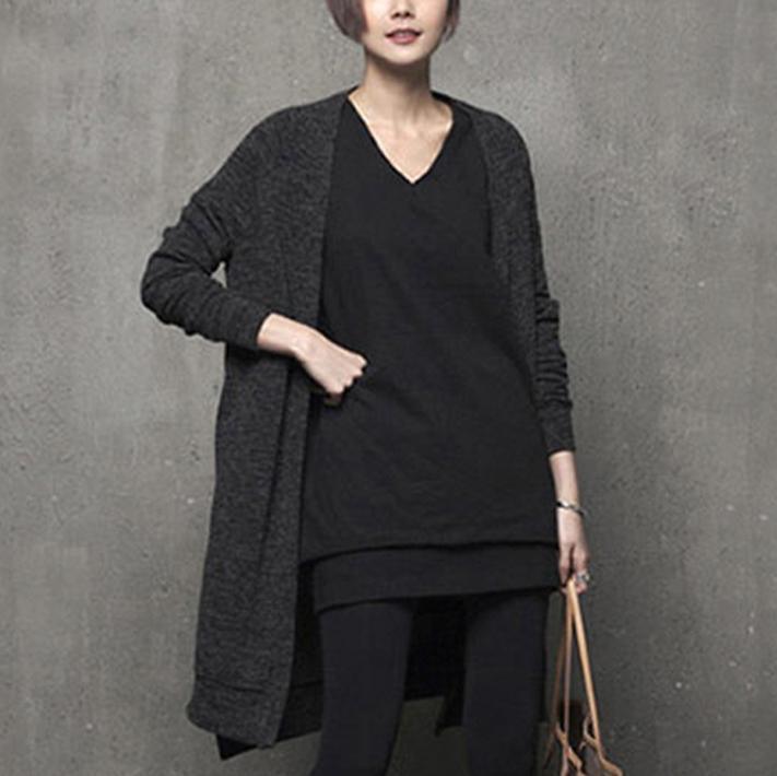 Cozy black oversized long sleeve knitwear pockets - Omychic