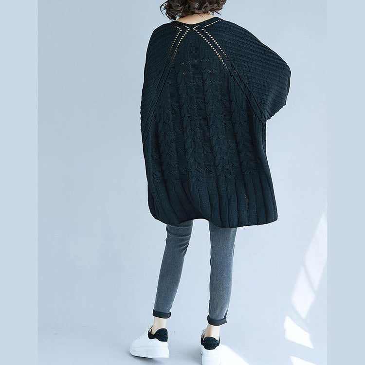 Cozy black sweater tops trendy plus size hollow out knitwear bracelet sleeved - Omychic