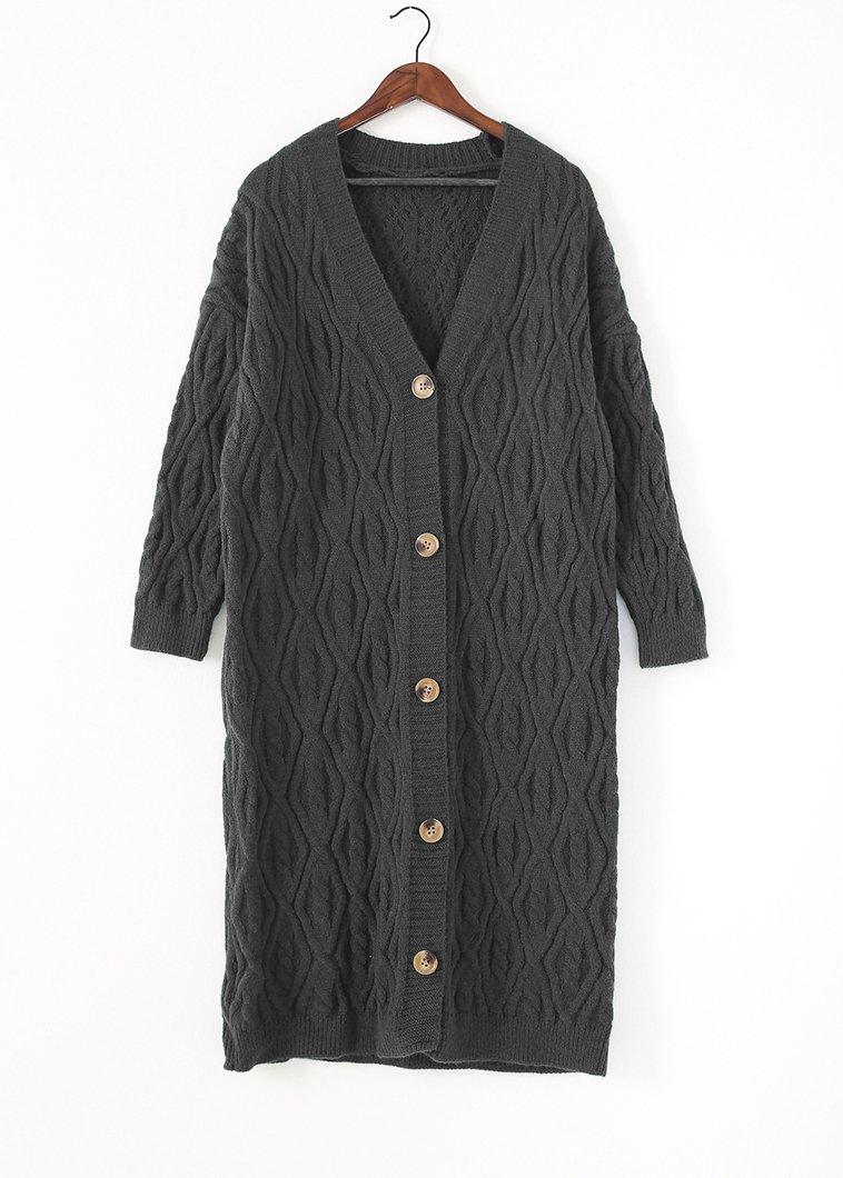 Cozy gray knit jacket Loose fitting v neck spring knit sweat tops - Omychic