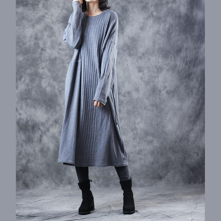 Cozy gray sweater dresses plus size o neck fall dresses boutique tie waist pullover - Omychic