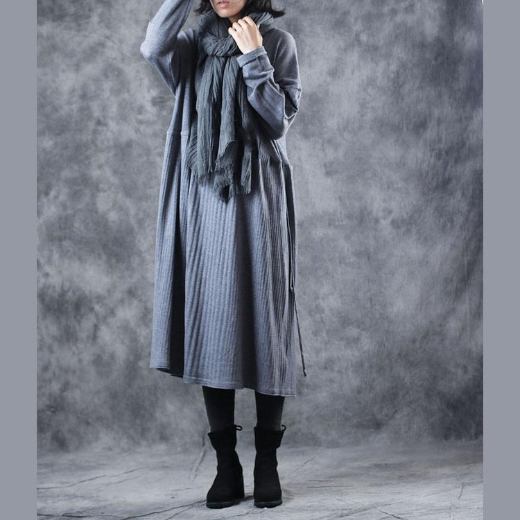 Cozy gray sweater dresses plus size o neck fall dresses boutique tie waist pullover - Omychic