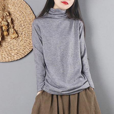Cozy light gray knitted top clothing high neck knit tops long sleeve - Omychic