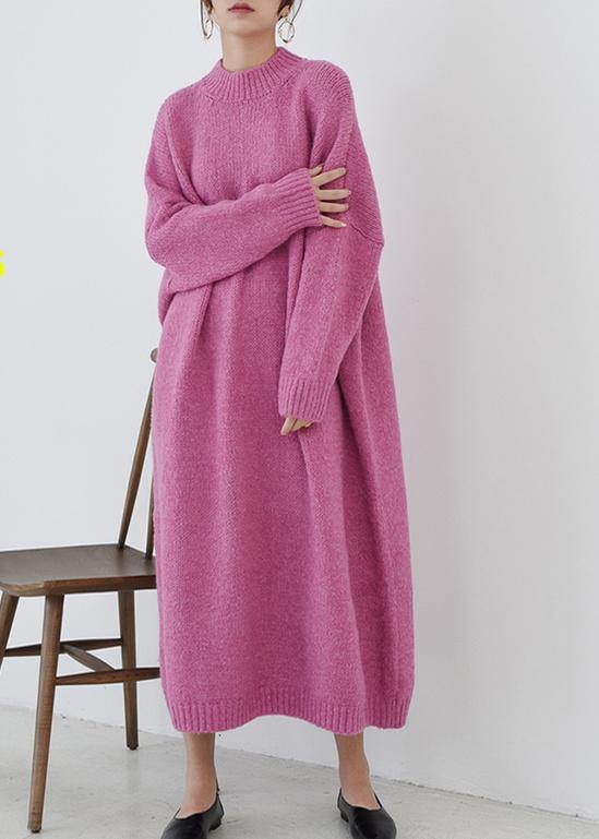 Cozy o neck Sweater fall weather plus size rose daily knit long dresses