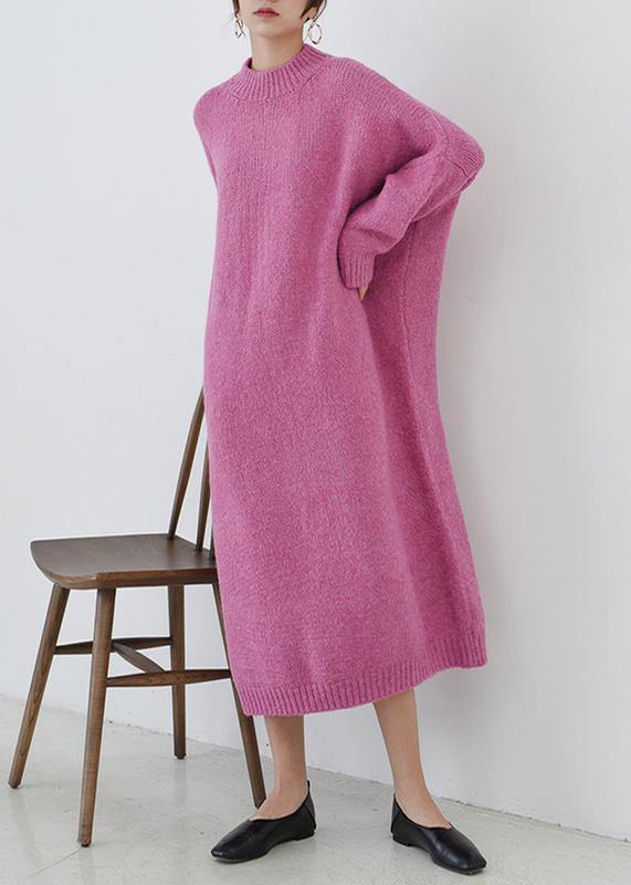 Cozy o neck Sweater fall weather plus size rose daily knit long dresses