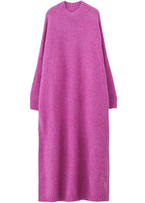 Cozy o neck Sweater fall weather plus size rose daily knit long dresses