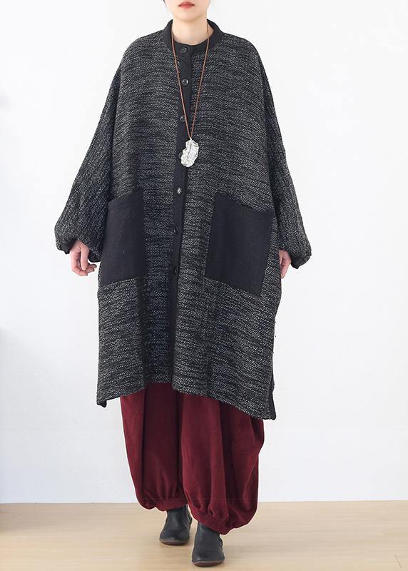 Cozy side open knit sweat tops plus size clothing black big pockets sweater coat - Omychic