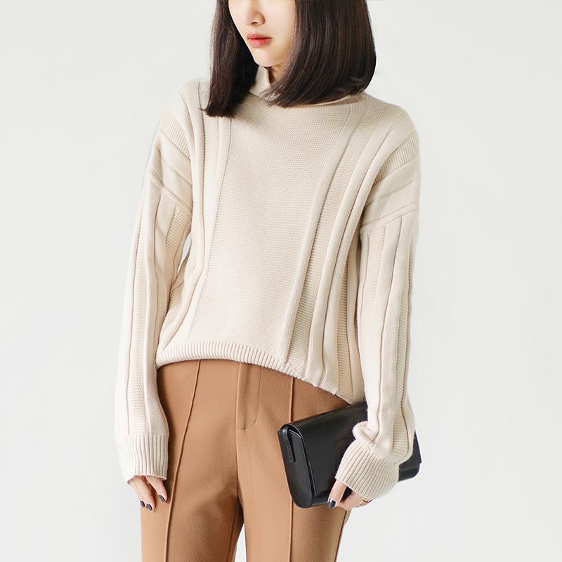 Cream cable knit sweater spring short sweats casual knit tops - Omychic