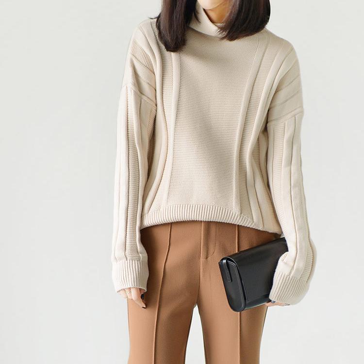 Cream cable knit sweater spring short sweats casual knit tops - Omychic