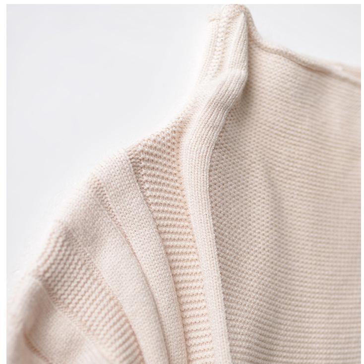 Cream cable knit sweater spring short sweats casual knit tops - Omychic