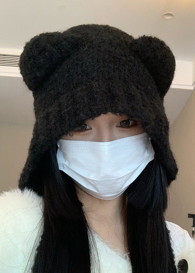 Cute Little Bear Beige Warm Ear Protection Knitted Woolen Hat