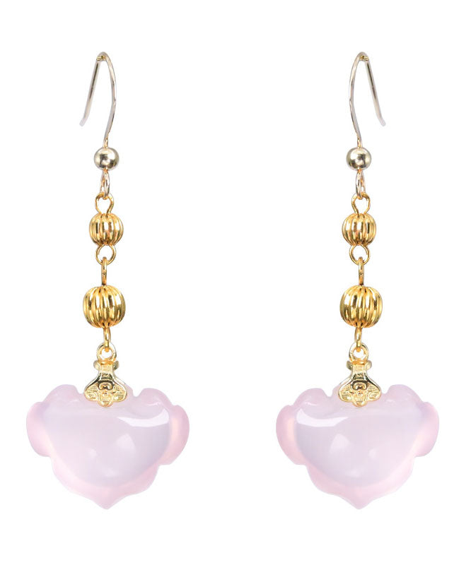 Cute Pink 14K Gold Crystal Ruyi Drop Earrings