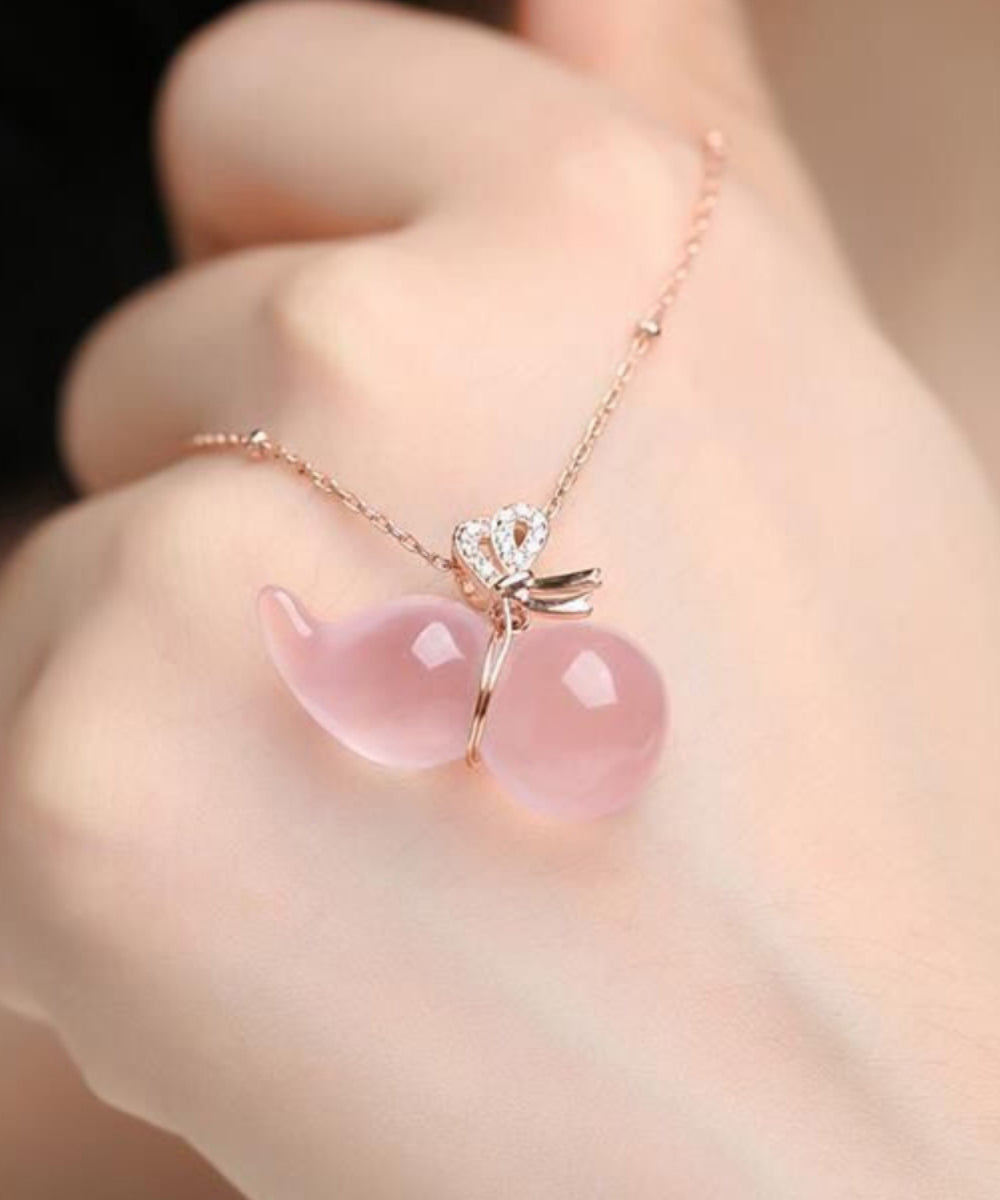 Cute Pink Sterling Silver Crystal Gourd Charm Bracelet
