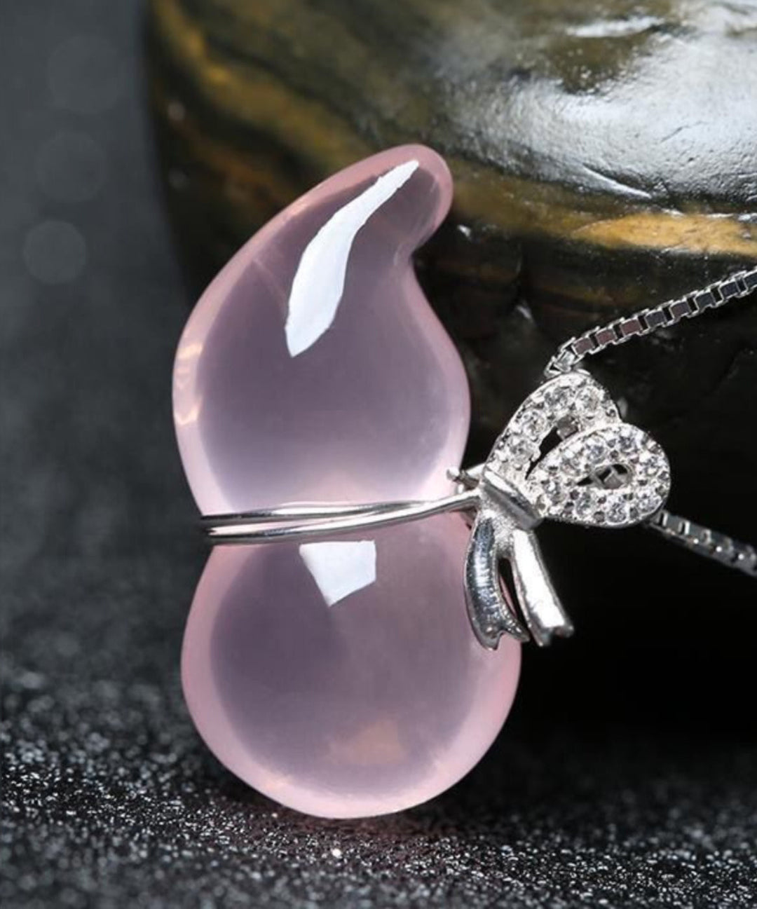 Cute Pink Sterling Silver Crystal Gourd Charm Bracelet