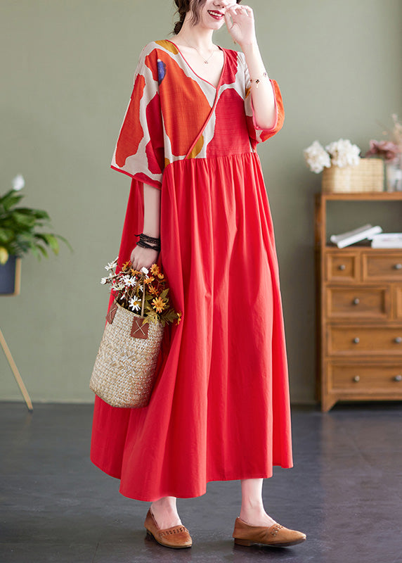 Cute Red Patchwork Print Maxi Dresses Summer