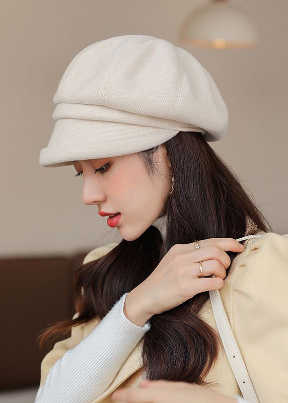 Cute Style Khaki Wrinkled Patchwork Beret Hat