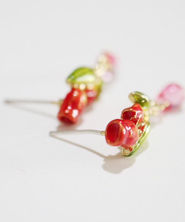 Cute Style Tulips Metal Crystal Drop Earrings