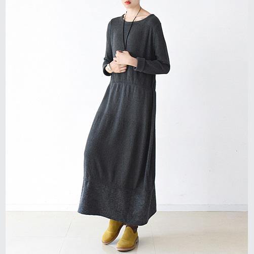 Cute Sweater weather plus size o neck baggy dresses dark gray daily knit dress - Omychic