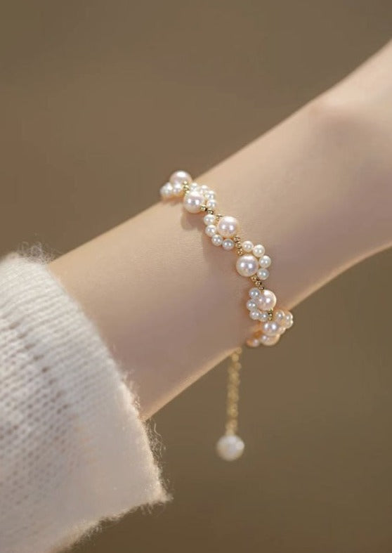 Cute White 14K Gold Pearl Charm Bracelet