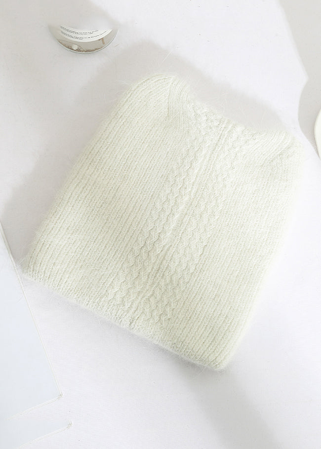 Cute White Warm Rabbit Hair Knit Bonnie Hat