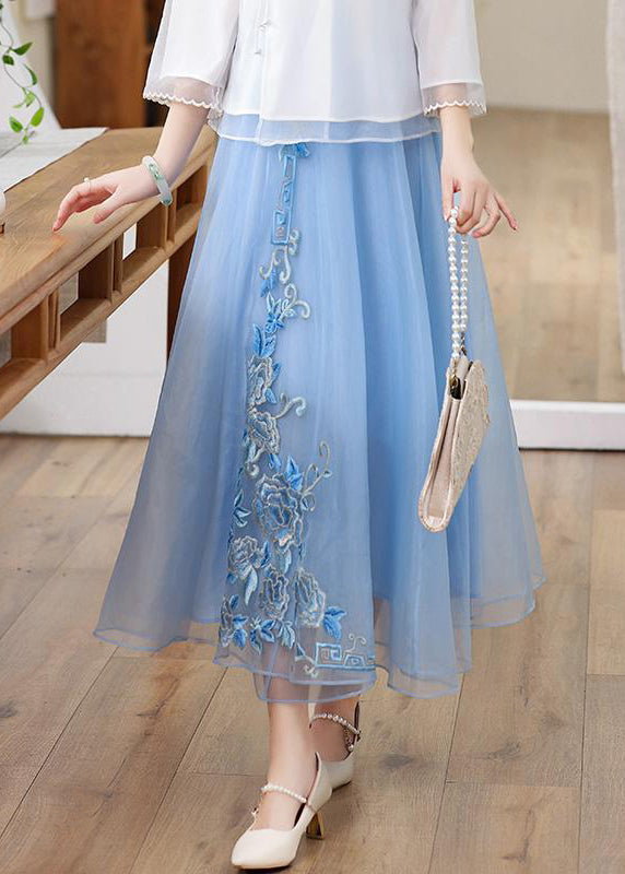Cute Yellow Embroideried High Waist Tie Waist Tulle Skirts Fall