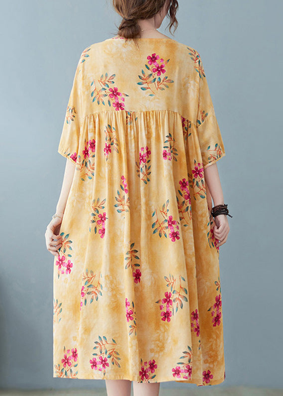 Cute Yellow Patchwork Print Cotton Holiday Maxi Dresses Summer