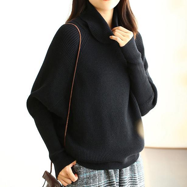 Cute black box top fall fashion knit tops high neck Batwing Sleeve tops - Omychic