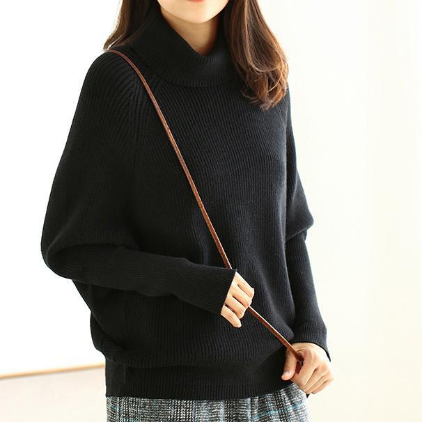 Cute black box top fall fashion knit tops high neck Batwing Sleeve tops - Omychic