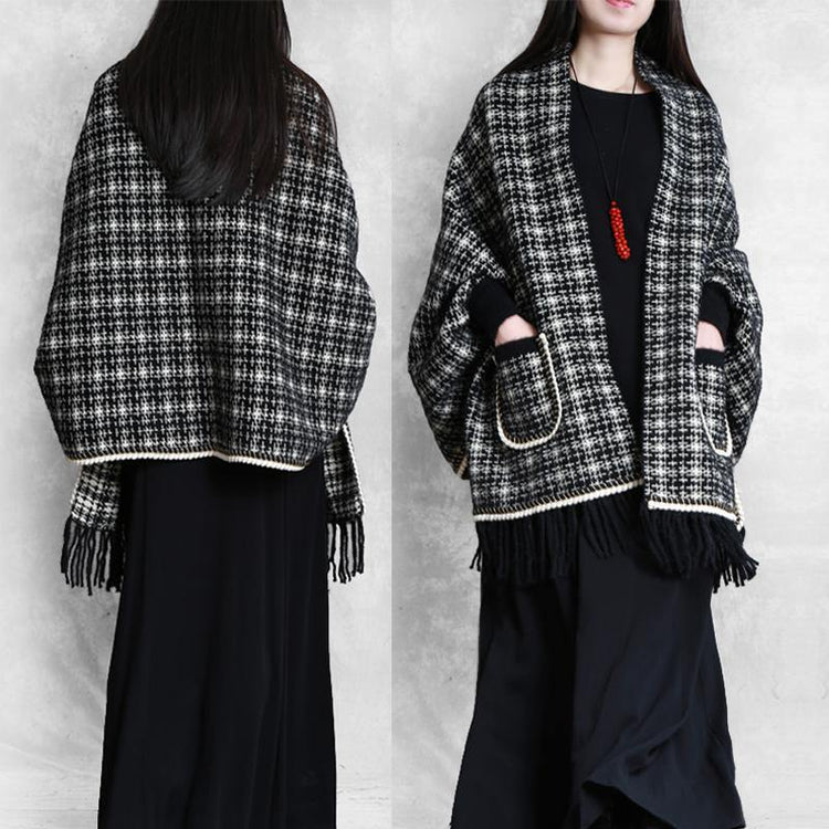 Cute black knit coats trendy plus size knitwear Batwing Sleeve Tassel - Omychic