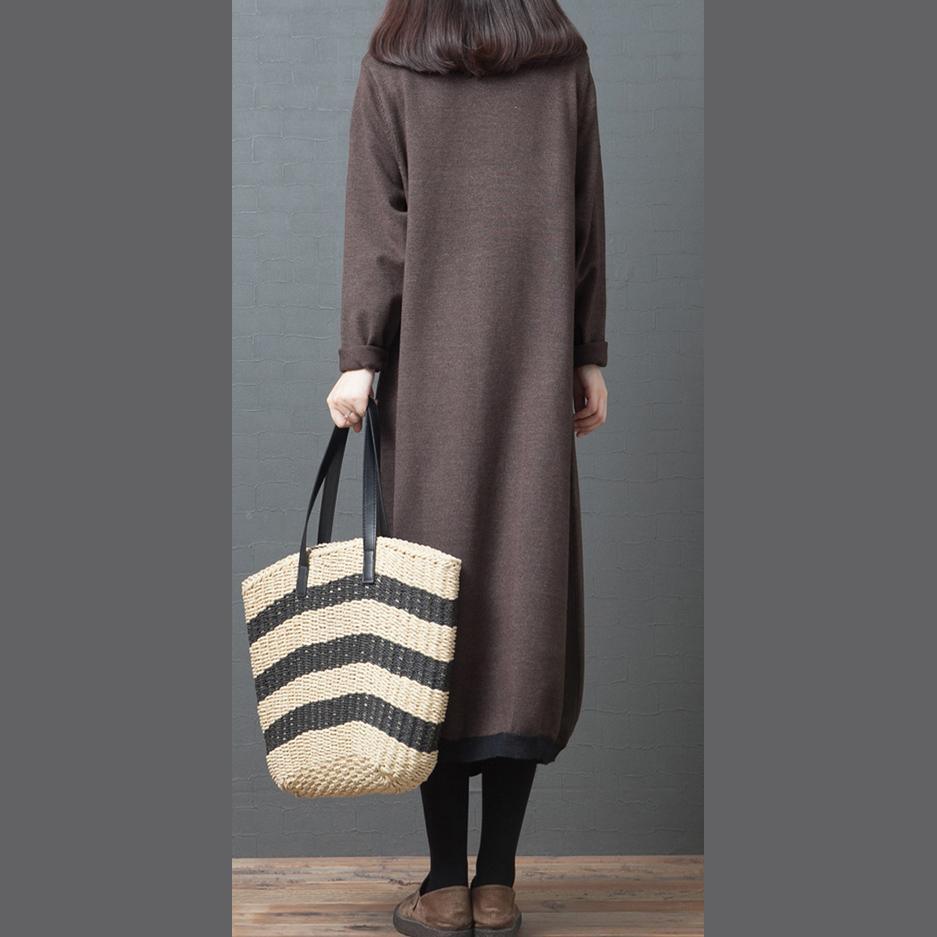 Cute chocolate Sweater dresses high neck asymmetric daily knitted dress - Omychic