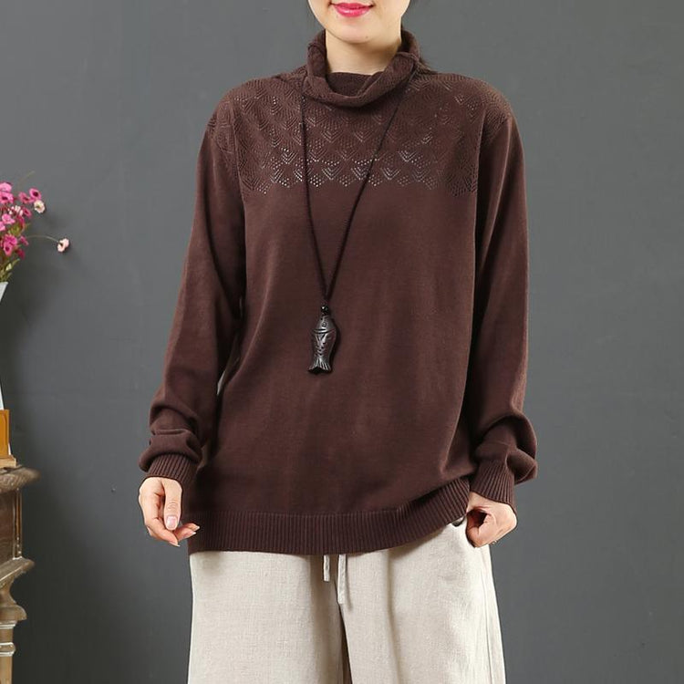 Cute chocolate knit blouse wild oversized hollow out knitwear - Omychic