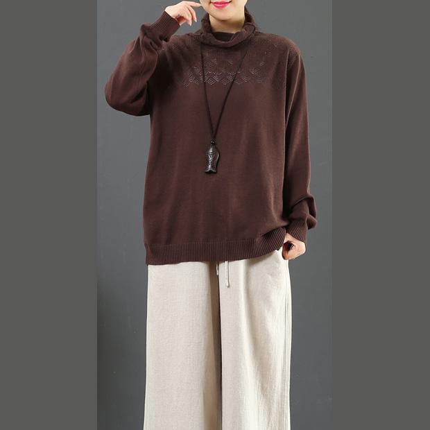 Cute chocolate knit blouse wild oversized hollow out knitwear - Omychic