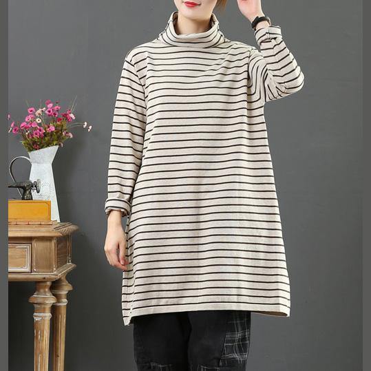 Cute khaki striped knit tops high neck Loose fitting wild sweaters - Omychic