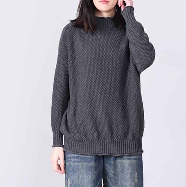 Cute long sleeve knitted pullover plus size gray slim knitwear - Omychic