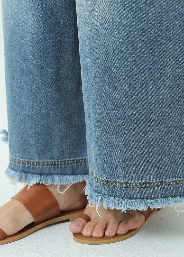 2022 Women Denim Elastic Waist Drawsting Wide Leg Jeans